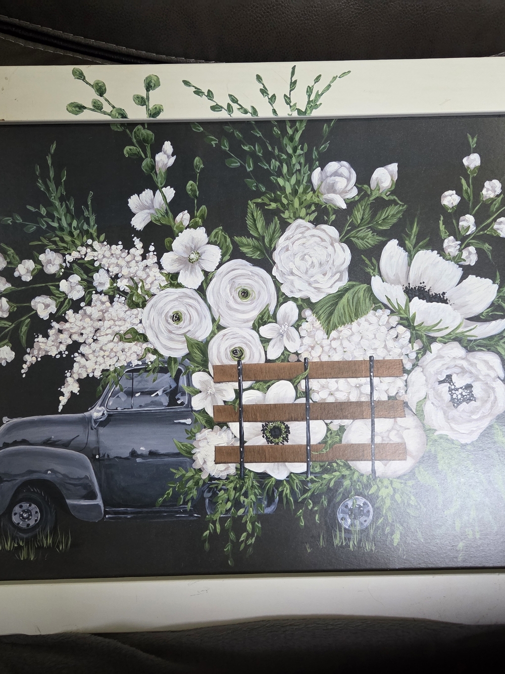 Hobby Lobby White and Green Floral Truck Wall Art